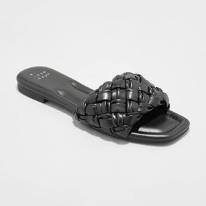 A New Day Black Woven Leather Slide Sandals